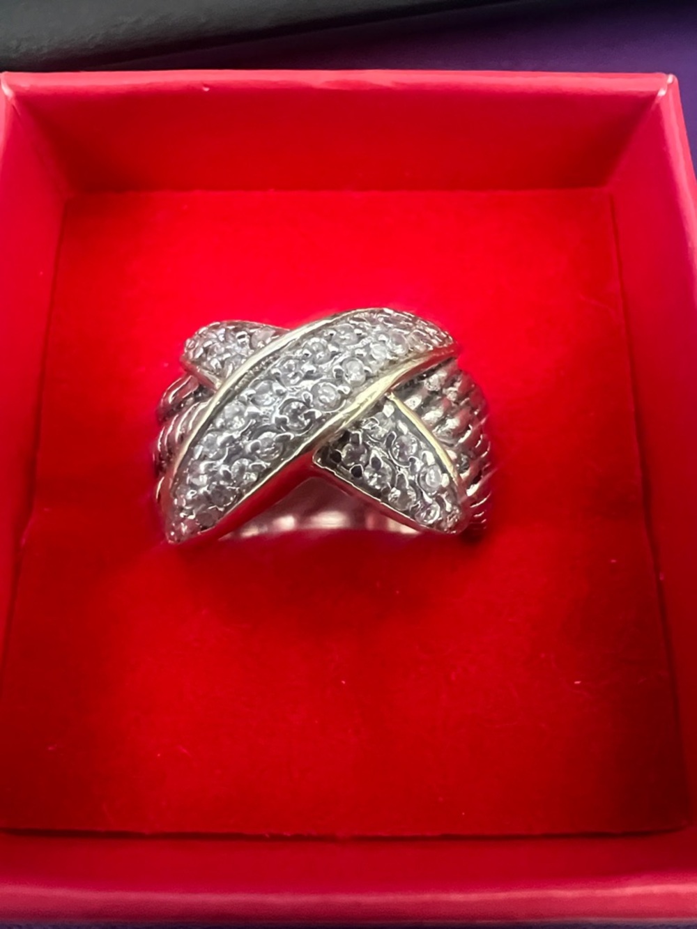 Sterling -Silver Two-Tone Crisscross Pavé Ring in Silver and Gold